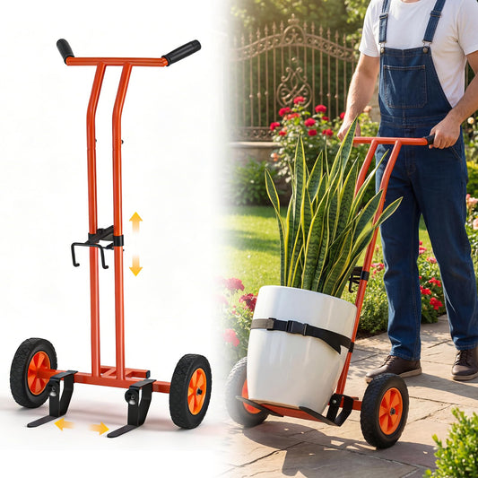 Plant Caddy with Wheels Heavy Duty Plant Dolly Cart with Non-Slip Silicone Grids Adjustable Arm, Straps, Suction Cup, Supports Plants Up to 175 lbs Indoor Outdoor T-Handle Plant Mover for Pots, Orange