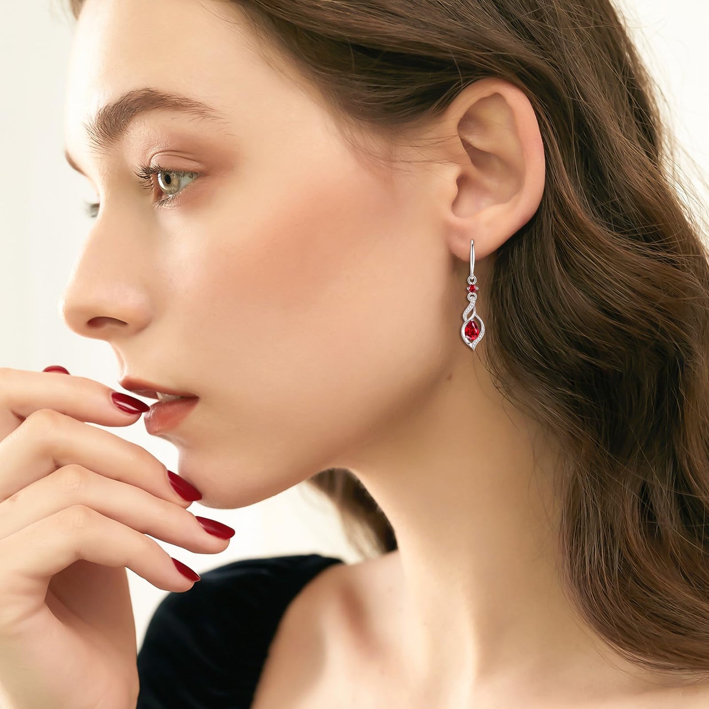 FANCIME Gift for Women July Birthstone Dangle Earrings for Women Teardrop Ruby Earrings S925 Sterling Silver infinity Love Birthday Gifts for Mom Women