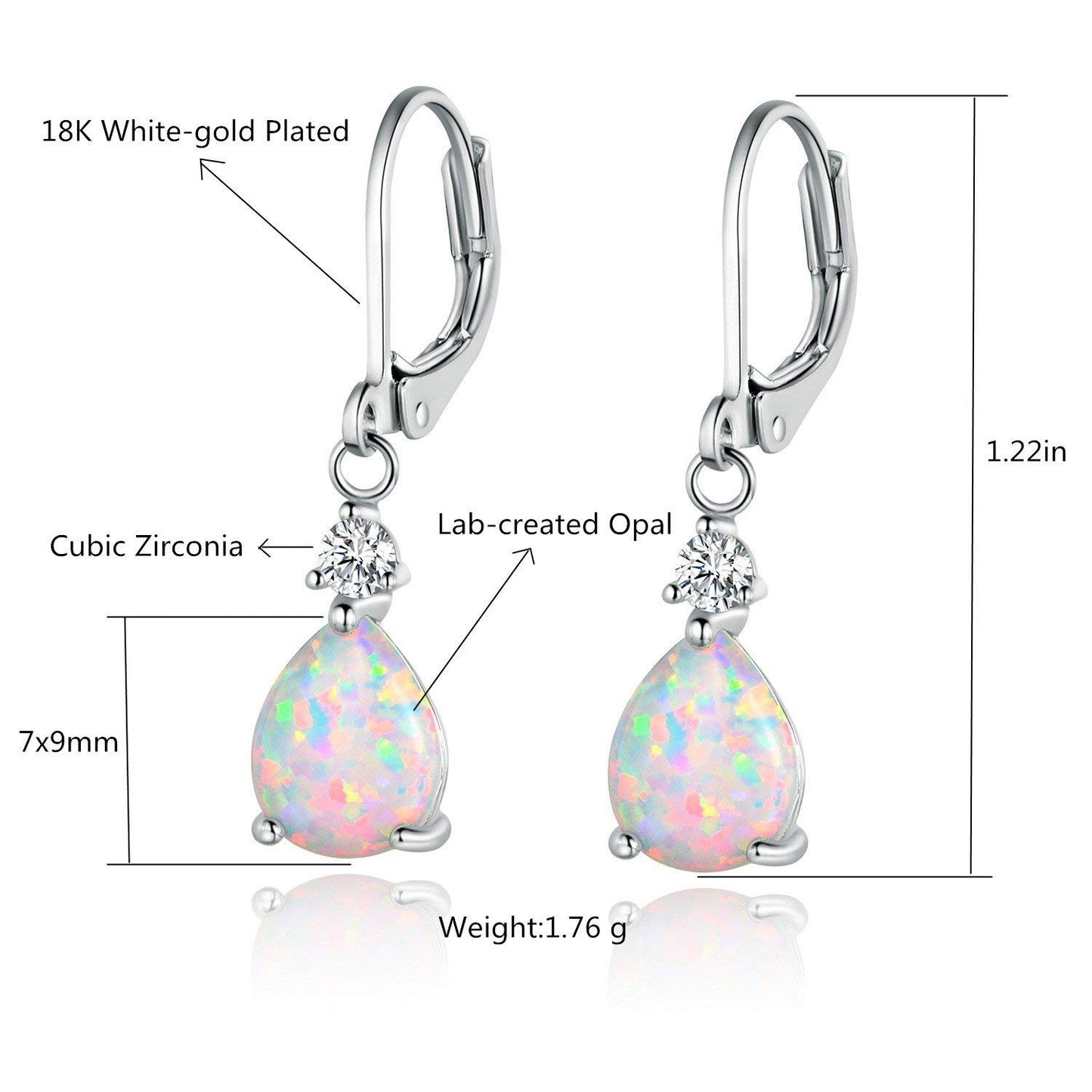 Gemsme White Gold Plated Teardrop Opal Dangle Earrings For Women(platinum-plated)