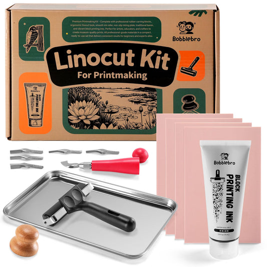 Bobblebro Linocut Kit for Printmaking - Arts and Crafts for Adults - Mother's Day Gift DIY Kit - Hobby Kits Birthday Gift for Women, Men, Boys, Girls - Stamp Making Kit - Linoleum Blocks Carving Tools