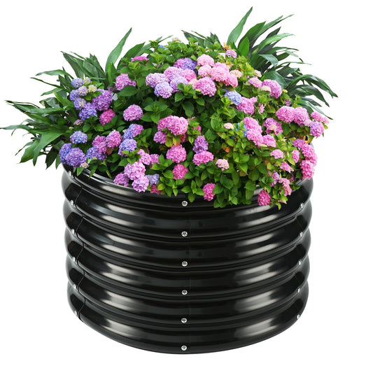 YSEJOMP 17" Tall Round Outdoor Garden Raised Garden Bed Kits-0.8MM Thick Metal Raised Planter Bed/Ground Planter Box for Variety of Flowers,Herbs,Vegetables,Trees (Black, 24 Dia X 16.5 inches)