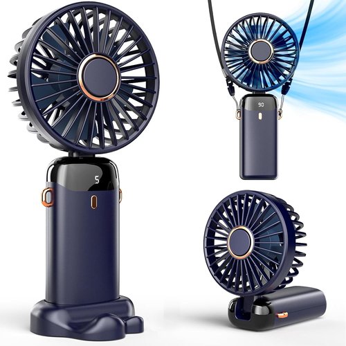 Koonie Portable Handheld Fan - Rechargeable Battery Operated Mini Fan with Digital Display & 5 Speeds | 90° Adjustable