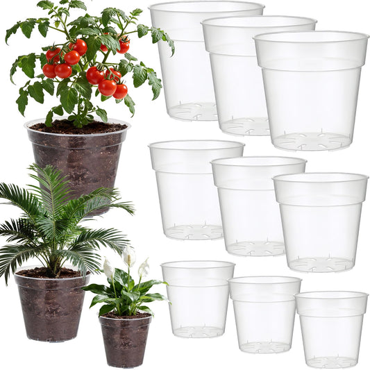 Simihiran 9 Pcs 8/10/12 Inch Large Clear Nursery Pots with Drainage Holes - Variety Pack Transparent Plant Pots for Orchids Succulents Indoor Outdoor Root Health
