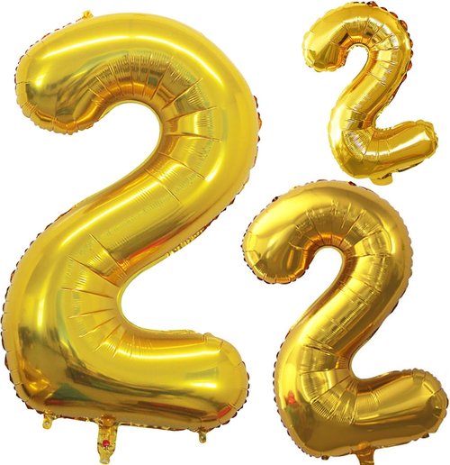 GOER Gold Foil Number 2 Balloons - Huge 42" & 32" for 2nd Birthday Party Decorations (3 Pcs)