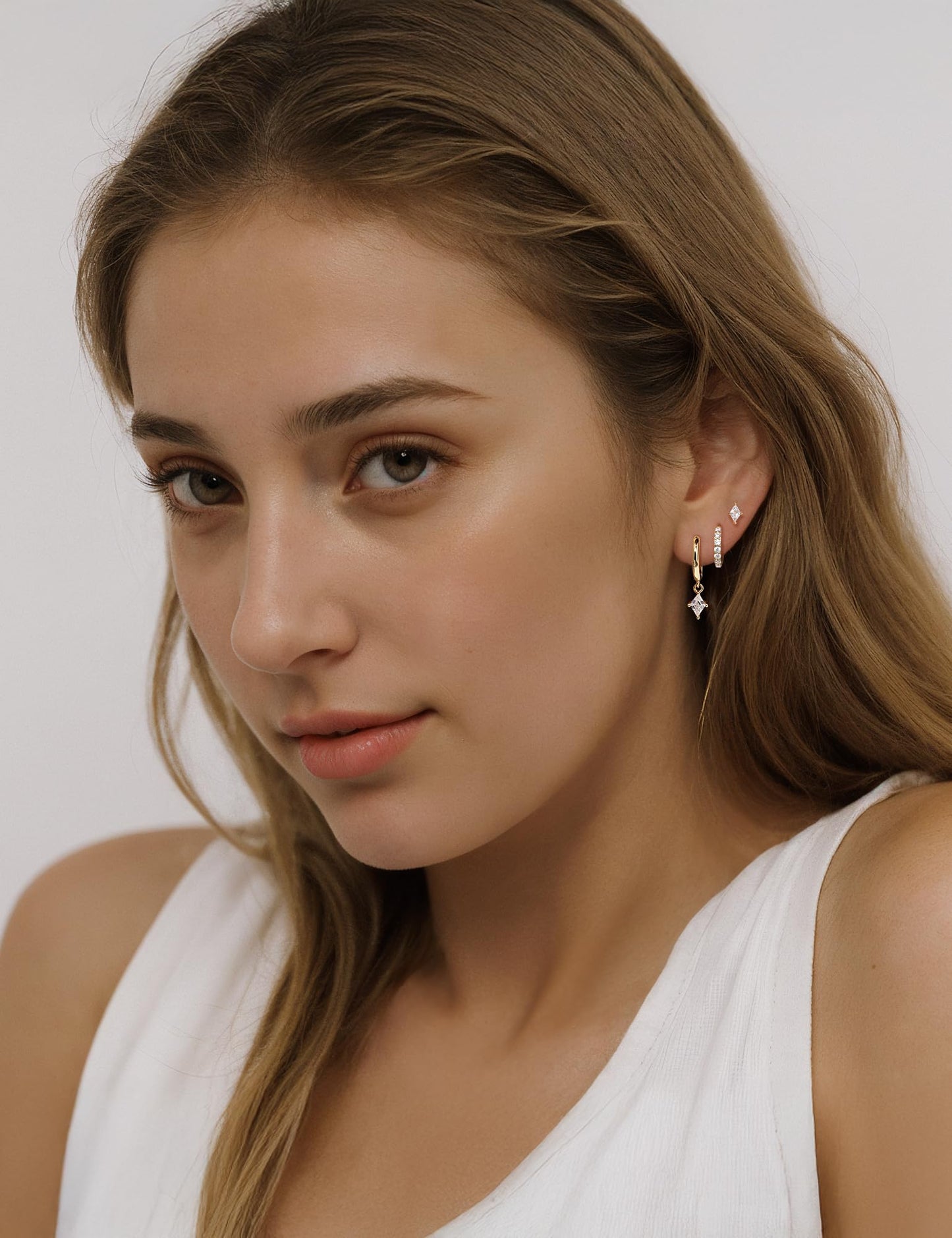 Angelady 3 Pairs 14K Gold Plated Hoop Earrings Set for Women, Dainty Hypoallergenic Dangle Huggie Earring, Trendy Small Earring Stack, Flat Back Stud Earring Jewelry Gifts for Women