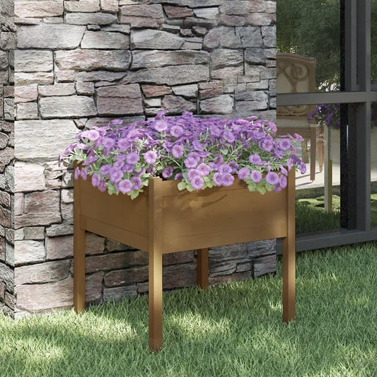 Foknhdi Rustic Square Planter 27.6 in, Honey Brown Solid Pine Raised Garden Bed Outdoor, Large Wooden Flower Box for Patio Balcony Backyard
