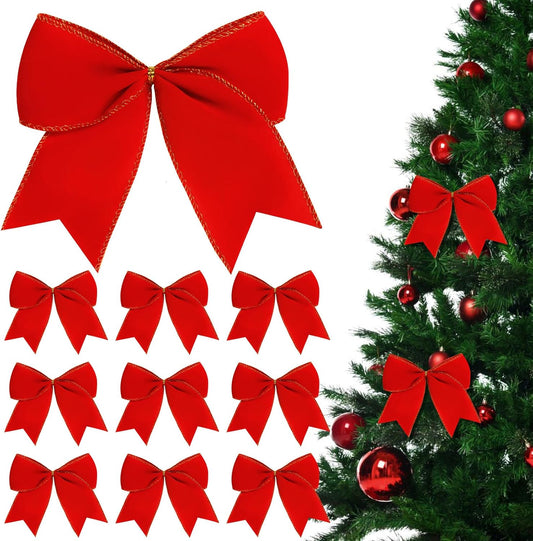 Regine Switzerland 12Pcs Red Velvet Bows | 6 Inch Christmas Tree Decorations for Holiday Decor