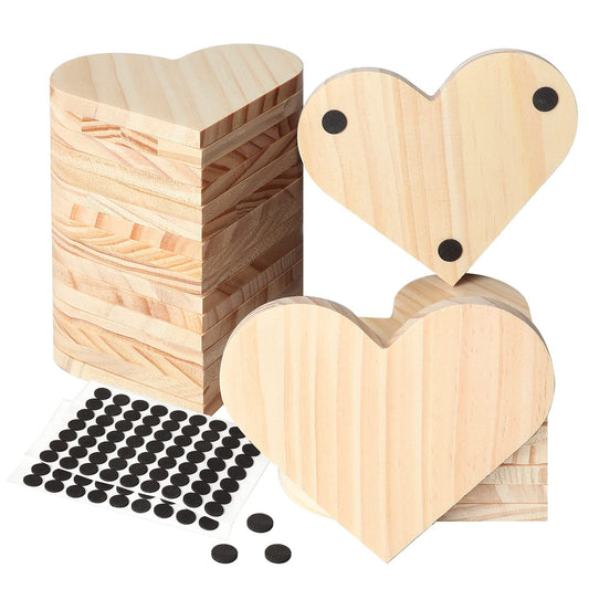 24 Pieces Unfinished Wood Coasters, GOH DODD 4.5 Inch Wooden Slices Blanks Bulk Set with Foot Pads for DIY Crafts Laser Engraving Wood Burning Staining Painting Decoupage Valentine's Day, Heart