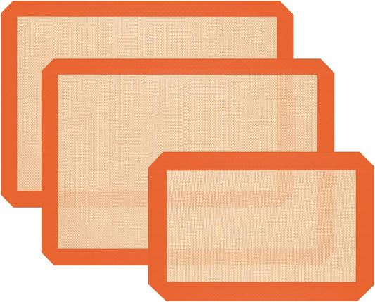 Skiennix Silicone Baking Mats - Non-Stick, Heat-Resistant & Reusable | 3-Piece Set in Orange for Cookies & Pastry