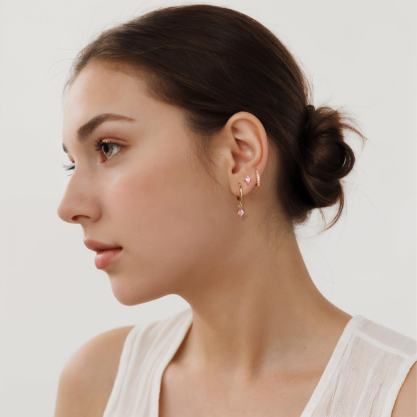 Gold Hoop Earrings Set for Women, Dainty 14K Gold Plated Pink Earrings, Hypoallergenic Trendy Small Earring Stacks Multiple Piercing, Huggies Hot Pink Dangle Earring Jewelry for Women
