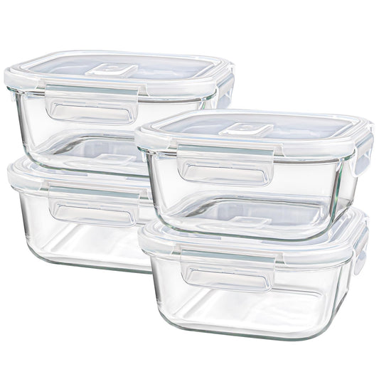 Susukkie Square Glass Containers with Lids 24oz - Borosilicate Glass Food Storage Set 3 Cup, Freezer Safe Meal Prep Containers, Sandwich Lunch Box, Yogurt Cereal Bowls with Vented Lids BPA Free 4 Pack