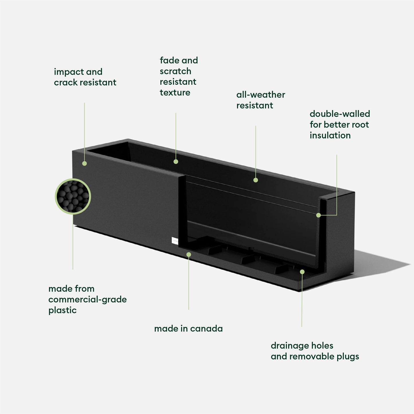 Veradek Block Series Window Box Planter - Rectangular Flower Pot for Indoor or Outdoor Window Sill/Balcony | All-Weather Use with Drainage Holes | Modern Décor for Succulents, Herbs, Small Plants