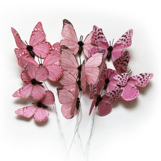 12 Pack Butterfly Decorations, DIY 3D Butterfly Stakes Decor, 2 Sizes of Butterfly Ornament for Home Fake Flower Floral Supplies Tea Party Wedding Easter Christmas Spring Fall. (Light rose red 1)