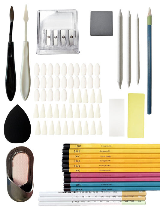 Sketching Set, Essential Drawing Kit with 75Pieces, Including Matte Pencils, Charcoal, Blending Tools, Pencil Grinder, Scrapers, etc., (B.75 Pieces)