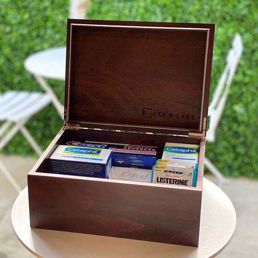 Blake & Lake Large Box with Hinged Lid - Wood Storage Box with Lid - Wooden Keepsake Decorative boxes with lids (Dark Oak)