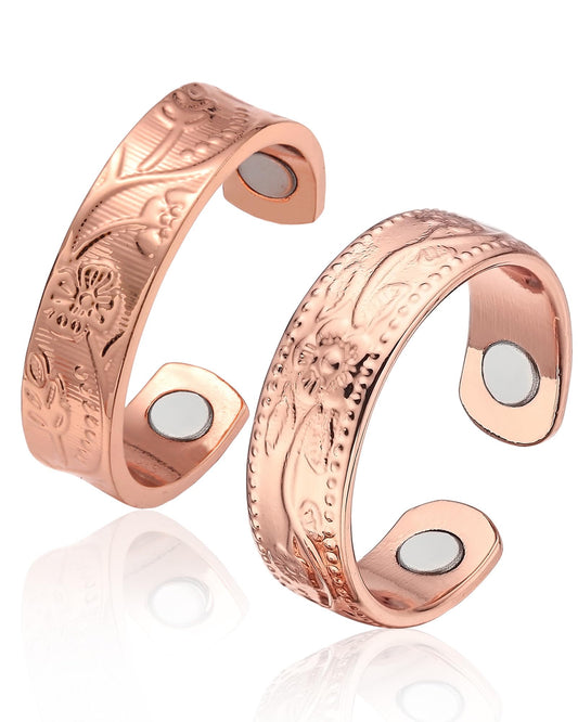 BioMag Copper Rings for Women, 99.99% Pure Copper Magnetic Rings Thumb Rings for Lymphatic Drainage, Adjustable Jewelry Gifts for Women (Rose Gold-2pcs)