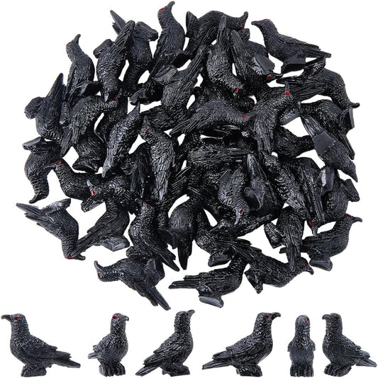Skiennix 50Pcs Mini Black Resin Crows - Gothic Halloween Decorations for Home & Garden Decor