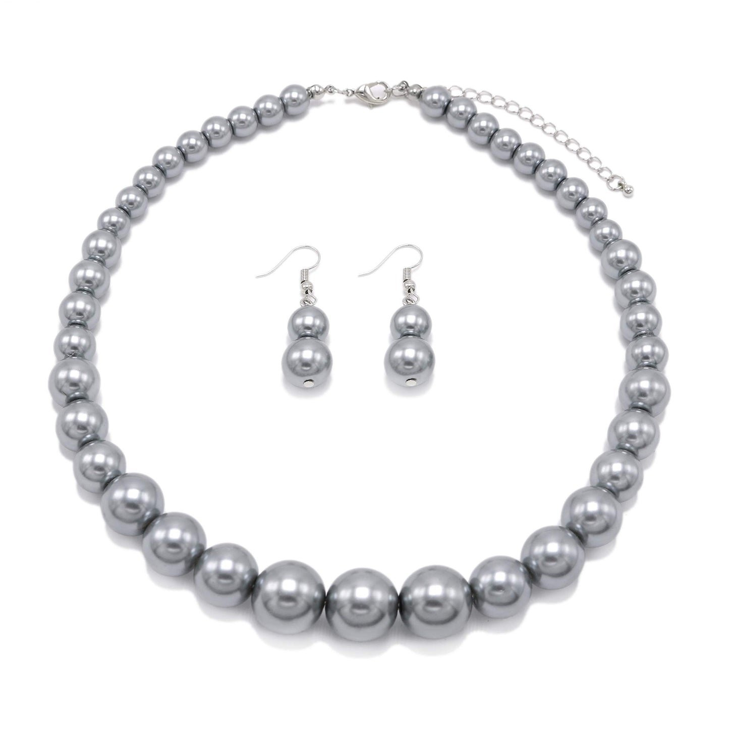Cryshimmer Pearl Choker Necklace for Women Faux Pearl Beads Strand Necklace Earring Set Costume Jewelry (Grey)