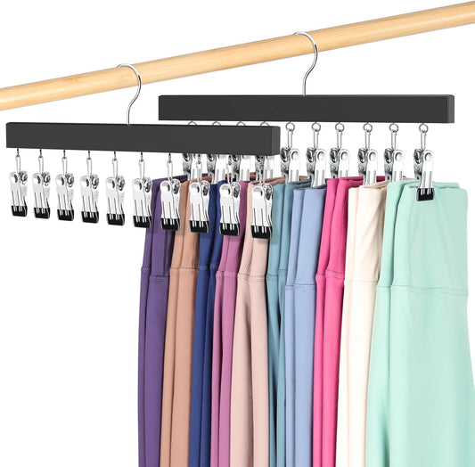 Skiennix Legging Organizer - 360° Rotating Pants Hangers with Clips | Holds 20 Leggings & Jeans (2 Pcs)