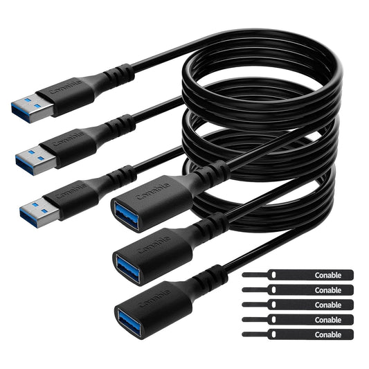 3 Pack 3.0 10 5Gbps 5 USB Extension Cable Feet, USB A Male to Female Extender Cord, Data Transfer for Webcam, Printer