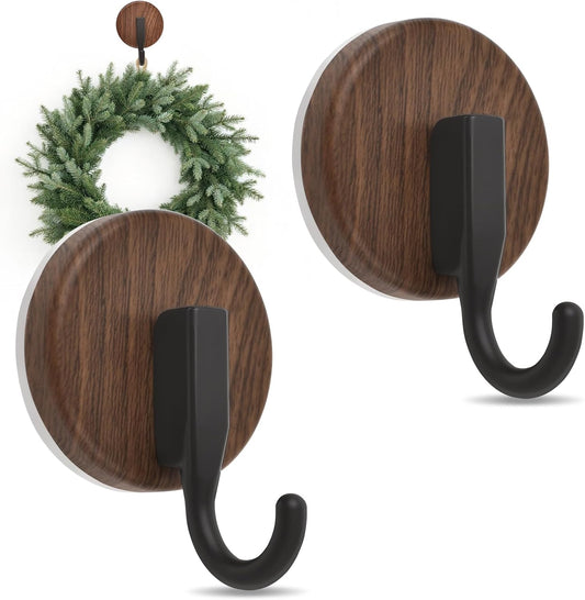 Walnut Wreath Hanger - Upgraded Suction Cup Hook for Doors & Windows | 2 Pack for All Seasons