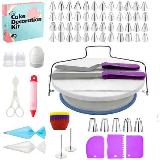 103pcs Cake Decorating Kit, Cake Decoration Tools with Cake Stand Turntable, 2 Frosting Spatulas, 48+5 Icing Tips, 20+1 Piping Bags, 12 Silicone Muffin cups, Cake Baking Supplies