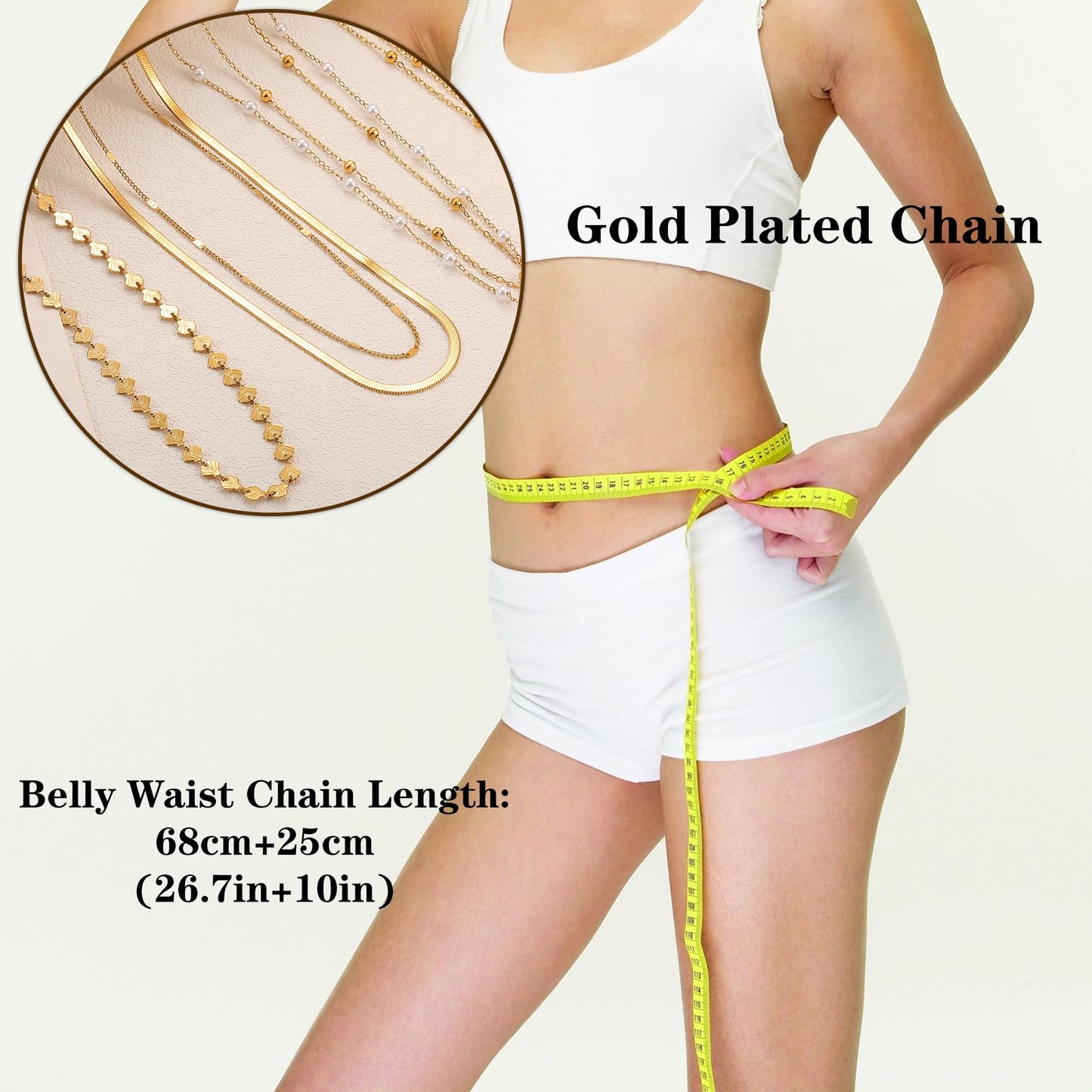 Gold Body Chain for Women Layered Beaded Belly Waist Chain Sexy Bikini Beach Jewelry for Women Waterproof Cute Hips Stomach chain Belt Summer Vacation Accessories Gift For Her Bohemian Boho Jewelry