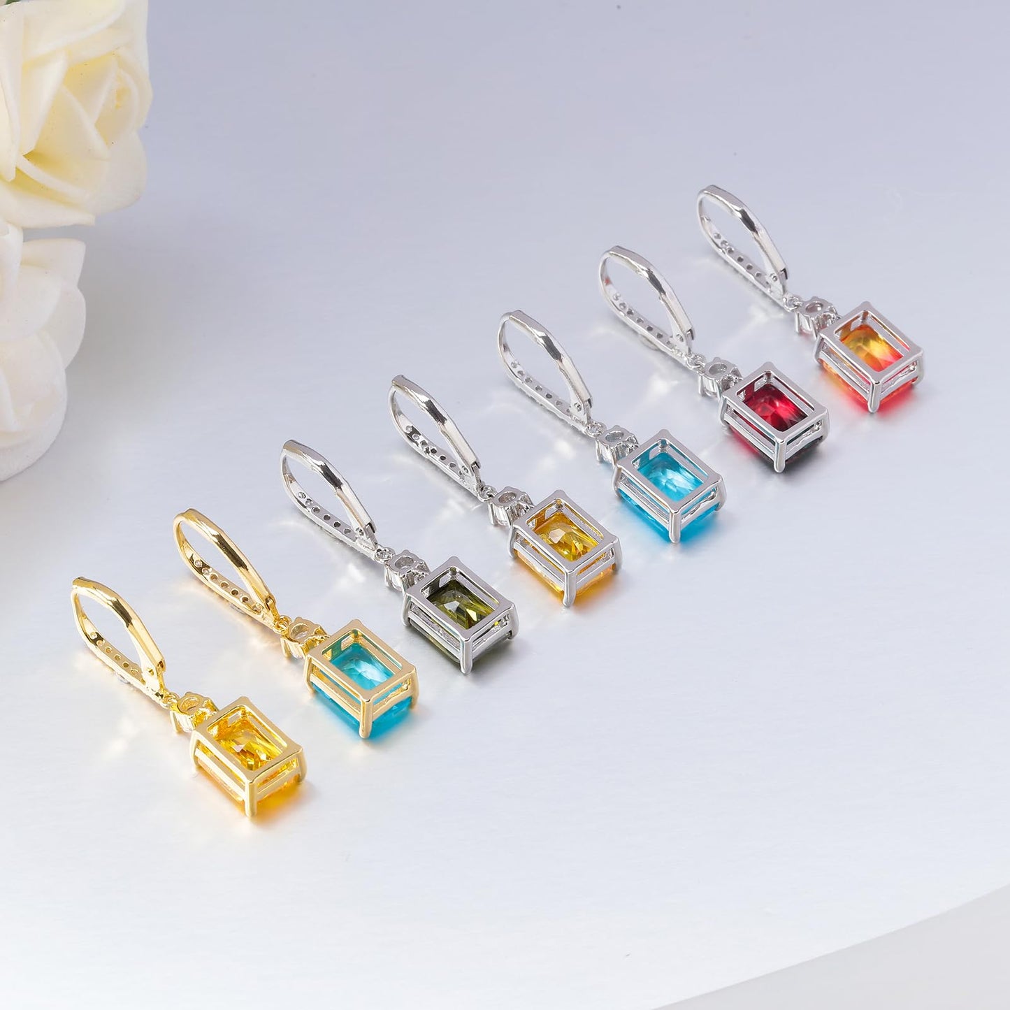 CiNily Leverback Earrings for Women Rectangular-cut Drop Dangle Earring Hypoallergenic, 14K White Gold Plated Yellow Cubic Zircon Earrings Diamond Dangle Ear Rings Jewelry Birthday