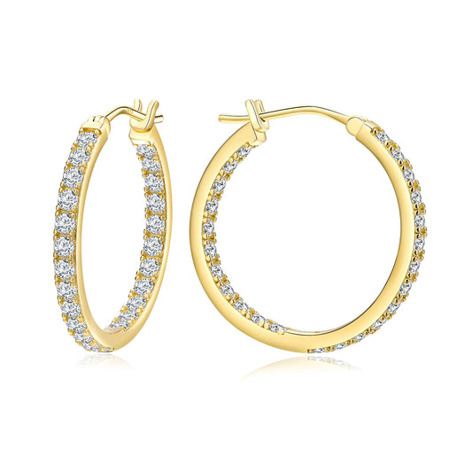 14K Gold Plated Cubic Zirconia Hoop Earrings 25mm Lab Created Diamond Hoops Chunky Hoop Earrings for Women Trendy Jewelry