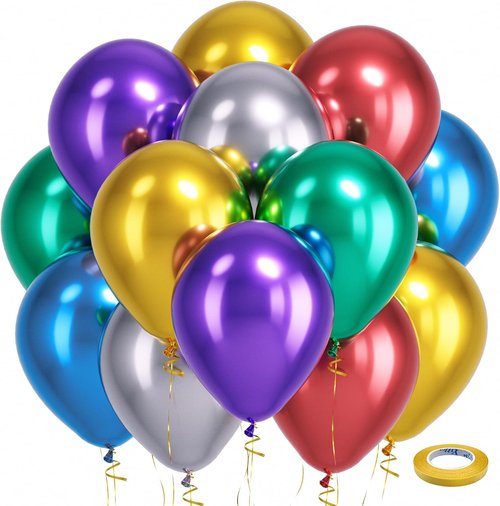 Bezente Metallic Chrome Latex Balloons - 100 Pack of 12-Inch Colorful Party Balloons for Celebrations