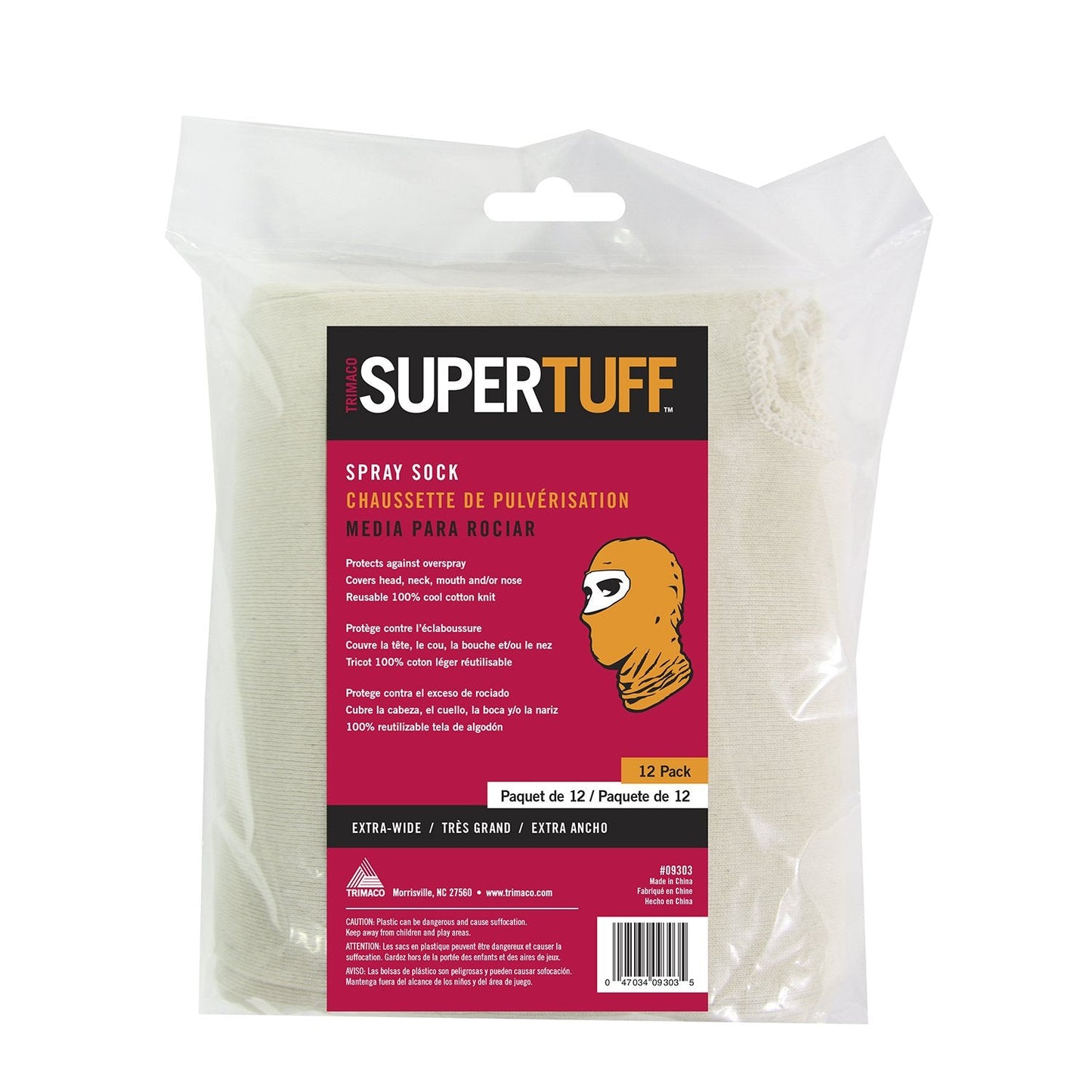 Trimaco SuperTuff Cotton Spray Sock, 12 Pack,White