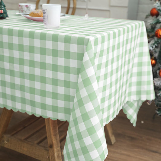 CSFL Checkered Tablecloth Rectangle, Buffalo Plaid Table Cloth Waterproof Gingham Tablecloths, Washable Durable Table Cover for Dining Outdoor Picnic and Party, 87"x 55", Light Green and White