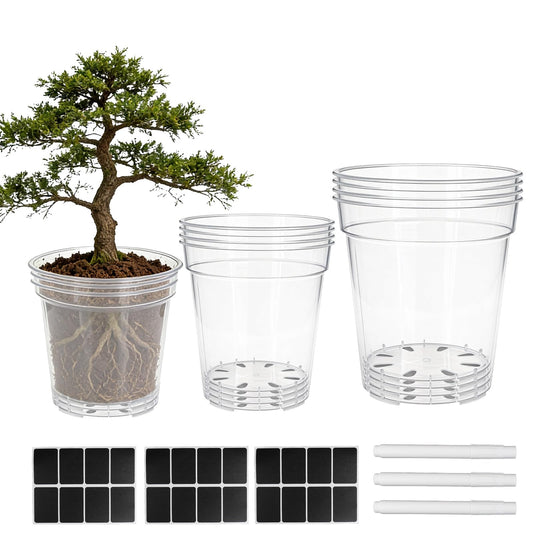PEDOBALI 12 Pcs 8/10/12 Inch Large Size Clear Nursery Pots with Drainage Holes Flexible Plastic Planters Transparent Plant Bottle Variety Pack for Succulents Indoor Plants