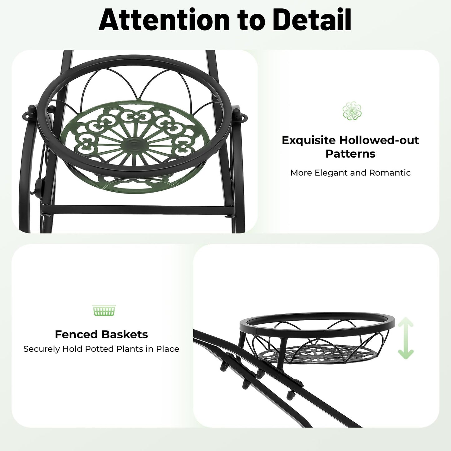VNUIWDSG Three-wheeled Plant Stand Plant Corner Shelf, Iron Baking Paint Rust-Resistant, 22.05LBS Load 3 Fenced Baskets, Bicycle Design Easy Move, Living Room Garden