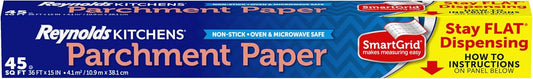 Reynolds Kitchens Parchment Paper Roll - Non-Curling Baking Paper, Oven Safe to 425°F, 36ft x 15in