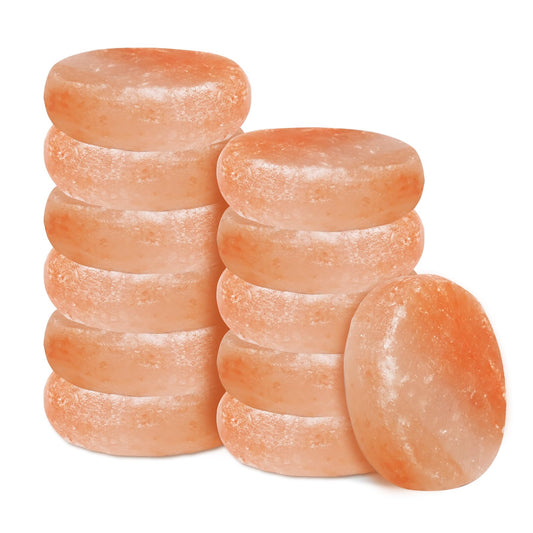 TANEMUDO 12 Pcs Flat Oval Massage Stone 3.5 x 1 x 2.6 Inch Crystal Hand Carved Stone Pink Himalayan Salt Massage Therapy Heated Warmer Rock for Salt and Sugar