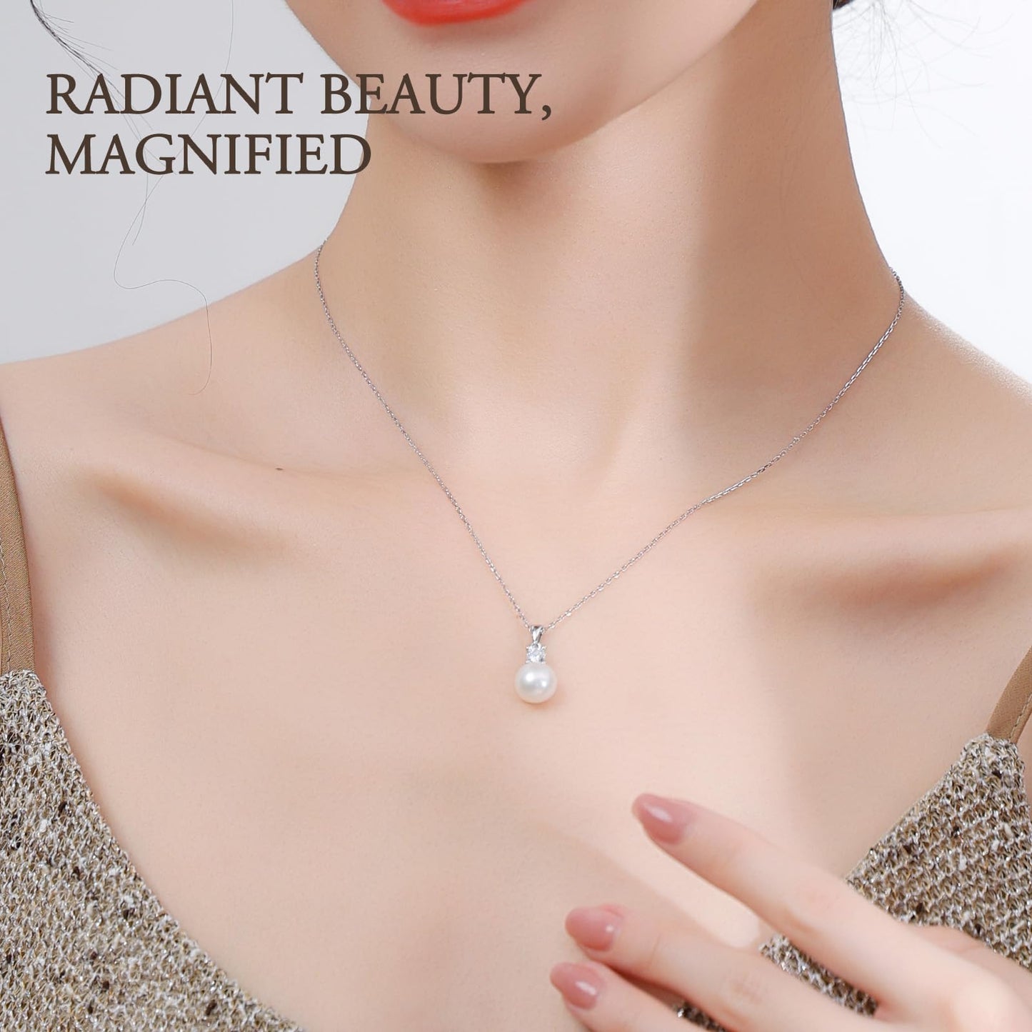 White Pearl Necklace Natural AAAA+ Freshwater Pearl Necklace for Women 9-10mm Natureal Single Pearl Necklace with 925 Sterling Silver Chain Gift for Women
