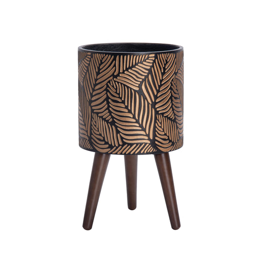 D'vine Dev 10 Inch Planter Pot with Stand, Mid-Century Tall Plant Pot with Legs for Indoor Plants, Medium, Bronze/Grey, 88-L-B-6