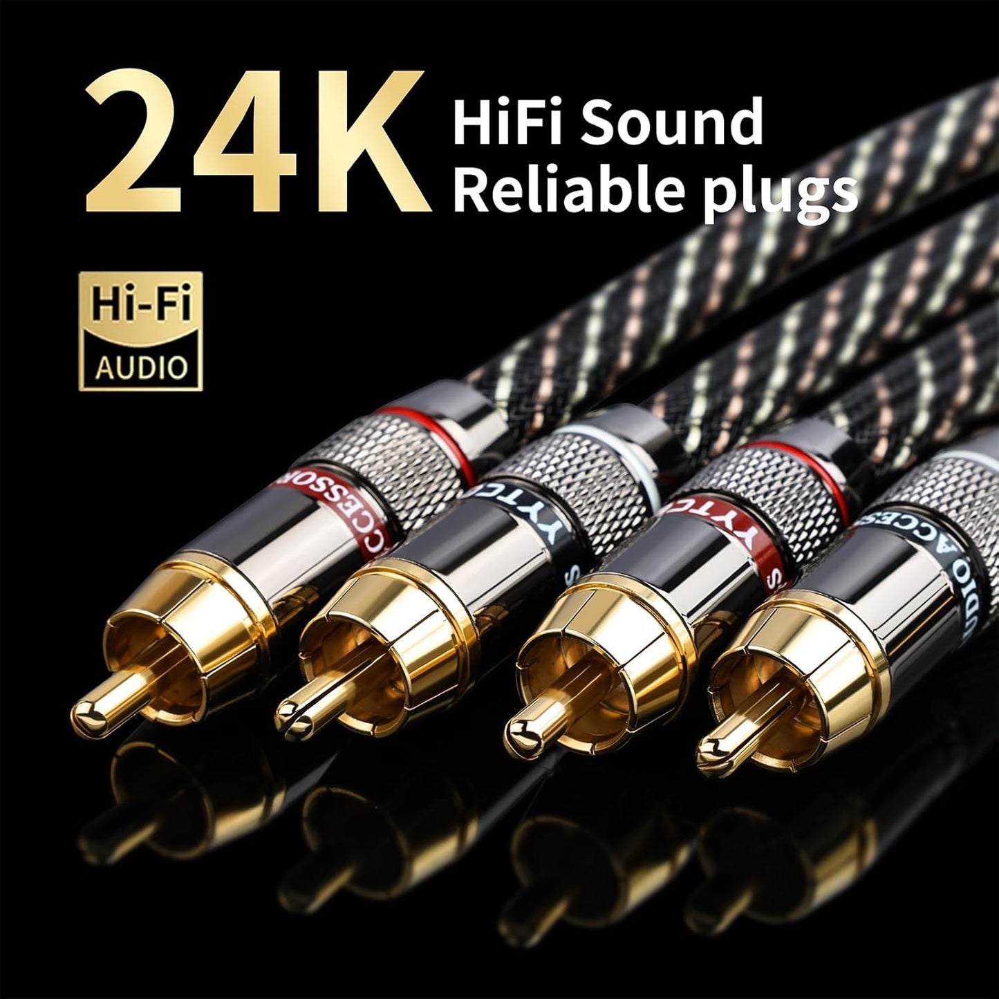 1.64ft 2RCA Male,15 AWG,4N Core,24K Player,Turntable(1.64ft/0.5m) Audiophile HiFi Audio RCA Cables - Male to OFC