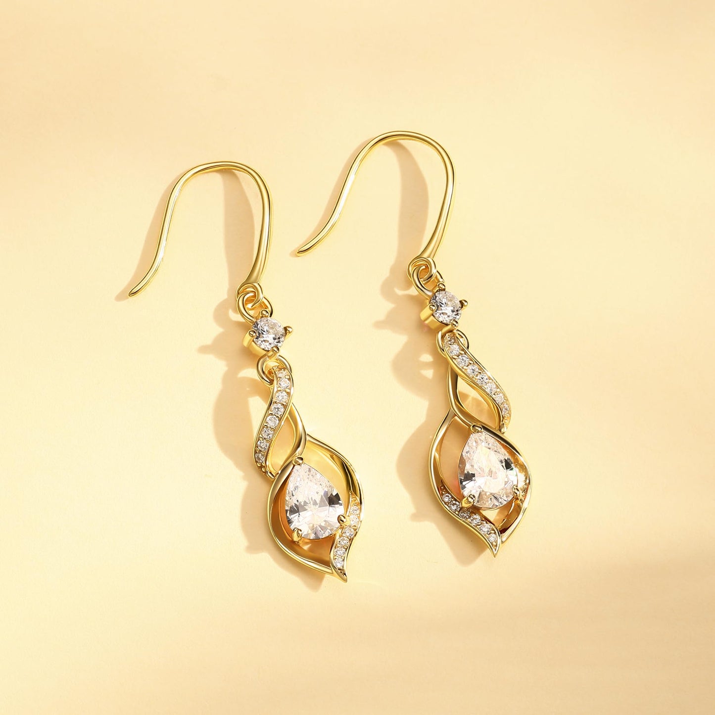 FANCIME 14K Gold Plated April Birthstone Dangle Earrings for Women Teardrop Cubic Zirconia Earrings S925 Sterling Silver infinity Love Birthday Gifts for Mom Women