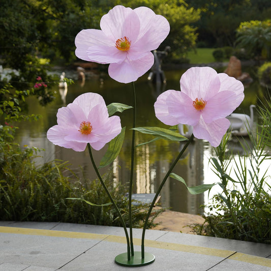 ZEYEXE Large Paper Artificial Flowers,Giant Flowers for Decoration,Huge Handcrafted Poppy Fake Flowers with Stand for Home Decor Bridal Shower Party Outdoors Yard Event Backdrop Decor (Pink)