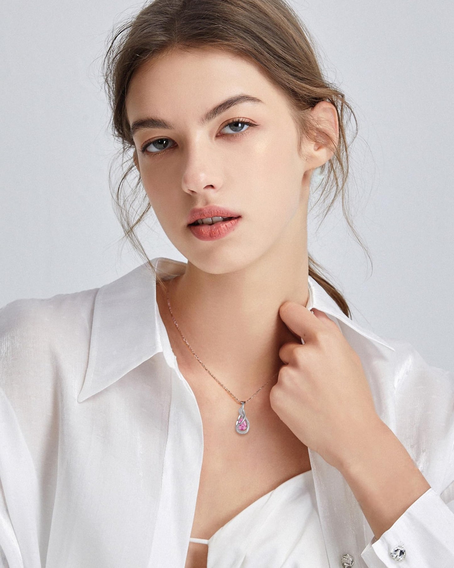 FANCIME Pink Tourmaline Necklace October Birthstone Sterling Silver Infinity Knot Pendant Necklace Gemstone Fine Jewelry Anniversary Birthday Mothers Day Gifts for Women Her Mom