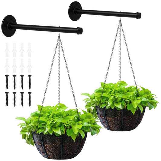 2 Set Plant Wall Hanger Rod(12.2'') with Hanging Chain, Heavy Duty Metal Rod Hanging Holder 30lbs Weight Capacity for Indoor/Outdoor Plants, Mounted Plant Shelves for Wall Window(Pot Not Included)
