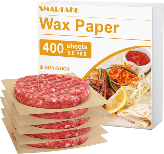 SMARTAKE Wax Paper Sheets - 400 Pcs Non-Stick Hamburger Patty & Sandwich Separators | 6 x 6 Inches, Unbleached