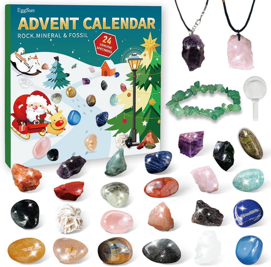 Rock Collection Advent Calendar 2025 - 24 Days of Gemstones & Fossils | Perfect Kids' Birthday Gift