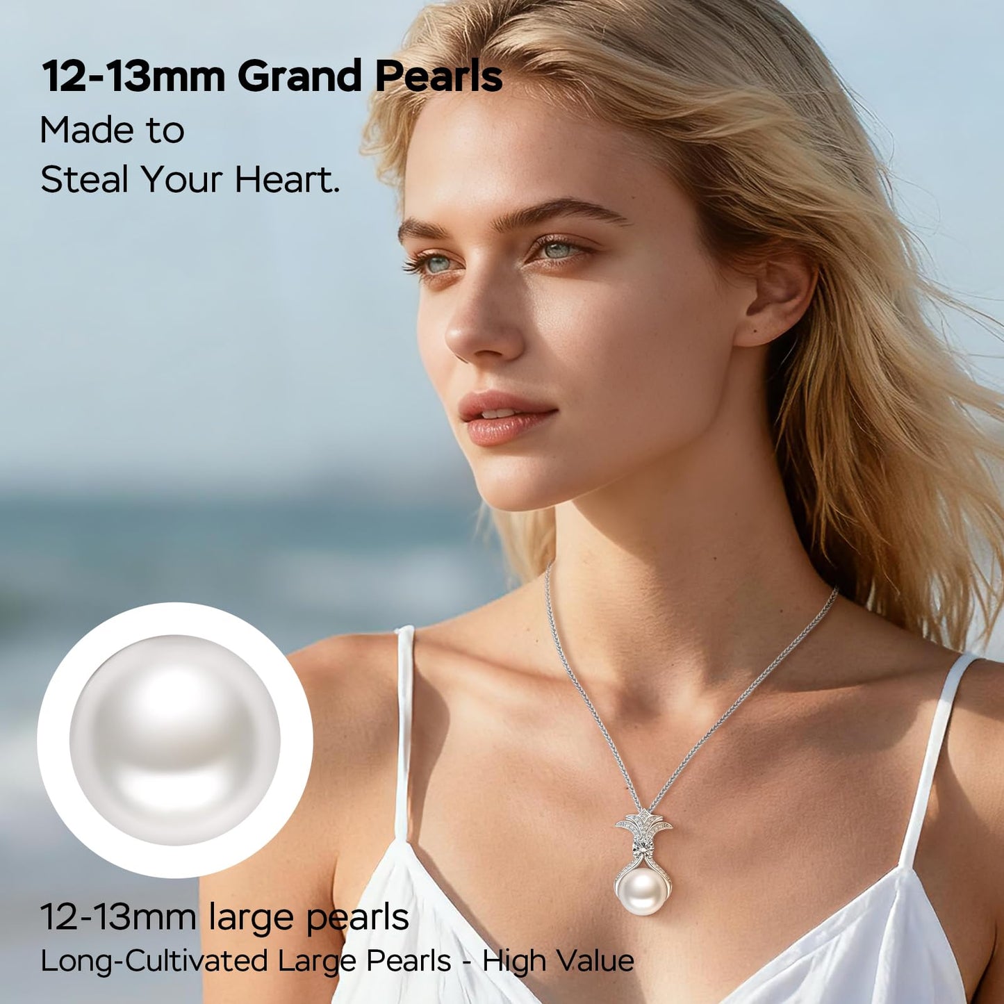 Pearl Necklaces for Women, Anniversary Birthday Gifts for Wife, Mom, Dauhter, Girlfriend, Grandma (White 12-13mm)