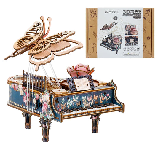 3D Wooden Puzzles for Adults, Magic Piano 3D Puzzle Mechanical Model Kit Music Box, DIY Wooden Model Building Hobby Gifts for Men Women, Birthday Gift for Music Box Puzzle Lover