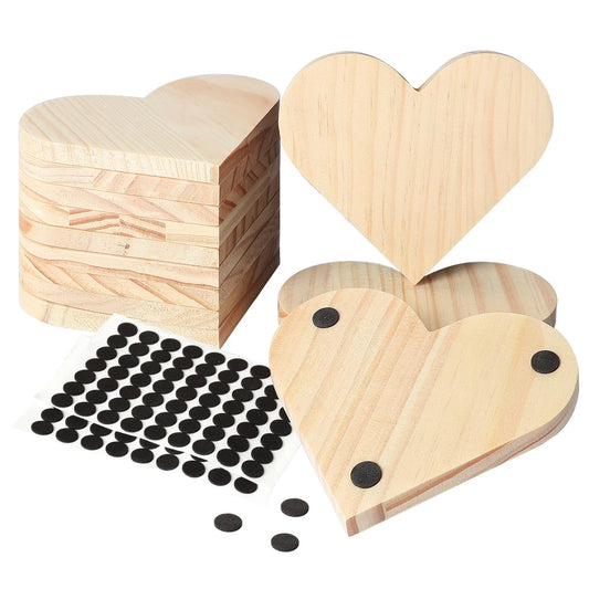 12 Pieces Unfinished Wood Coasters, GOH DODD 4.5 Inch Wooden Slices Blanks Bulk Set with Foot Pads for DIY Crafts Laser Engraving Wood Burning Staining Painting Decoupage Valentine's Day, Heart