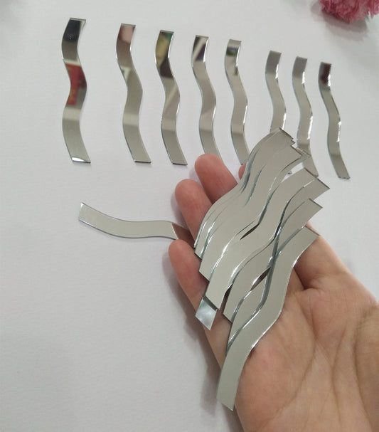 100pcs of 3’’ Wave Glass Mirror Mosaic,Wavy Rectangle Mirror Mosaic Tile for Art Craft Projects (Silver Mirror)