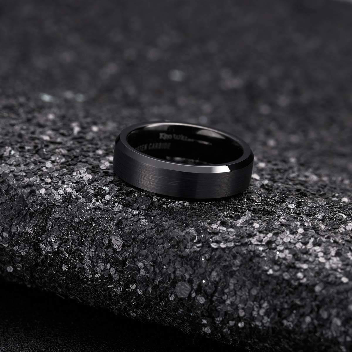 King Will 6mm Men's Black Wedding Ring - Brushed Matte Surface, Beveled Polished Edge, Comfort Fit Size 5